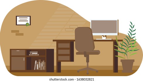 Office background work space room compurer interior  table monoblock chear