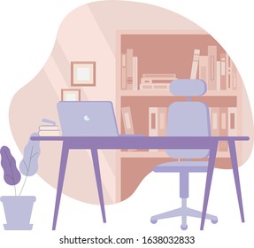 Office background work space room compurer interior desk table chear vector