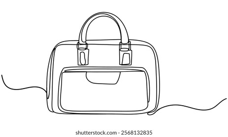 office bag continuous one line drawing, Briefcase or Handbag Drawing - Simple Line Art Business Bag Illustration - Minimalist and Editable Vector Design