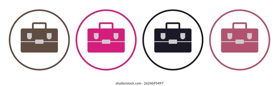 Office bag icons. Professional work bag icons for corporate use. Colourful Suitcase symbol, Luggage vector isolated on white background. Baggage business concept.