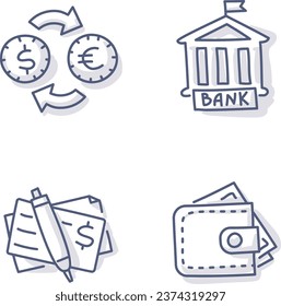 office bank currency icon bundle line flat  