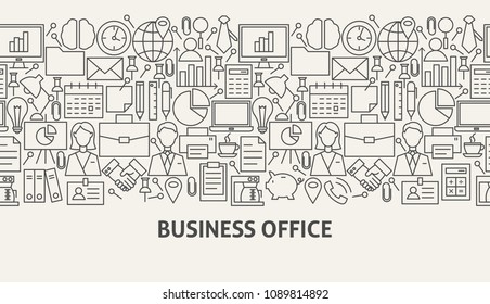 Office Banner Concept. Vector Illustration of Line Web Design.