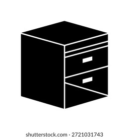 Office bedside table or filing cabinet silhouette vector illustration with drawers for workspace organization and storage solutions