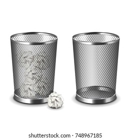 Office bin isolated on white photo-realistic vector illustration