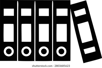 Office binder folder icon set illustration vector design professional document storage archive system management collection black silhouette isolated for administrative files.