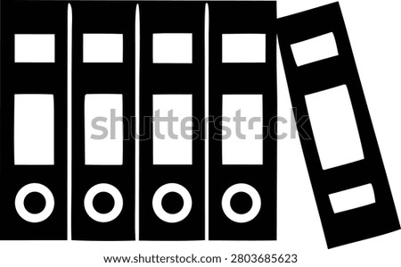 Office binder folder icon set illustration vector design professional document storage archive system management collection black silhouette isolated for administrative files.
