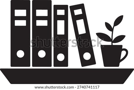 Office binders on shelf with plant