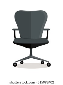 Office black chair icon symbol isolated on white. Retro piece of furniture. Editable items in flat style for your web design. Part of series of accessories for work in office. Vector illustration