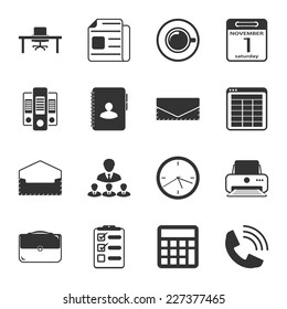 Office black and white flat icons set
