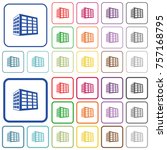 Office block color flat icons in rounded square frames. Thin and thick versions included.