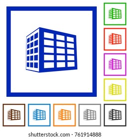 Office block flat color icons in square frames on white background