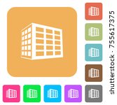 Office block flat icons on rounded square vivid color backgrounds.