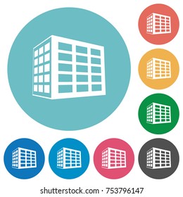 Office block flat white icons on round color backgrounds