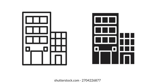 Icono de bloque de oficina en estilo plano y trazo delgado.