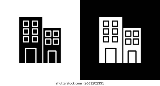 Ilustraciones del Clipart del Vector del icono del bloque de la oficina en estilo plano