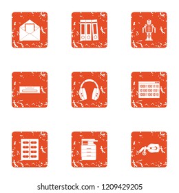Office block icons set. Grunge set of 9 office block vector icons for web isolated on white background