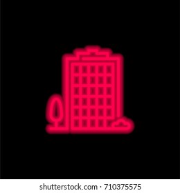 Office block red glowing neon ui ux icon. Glowing sign logo vector