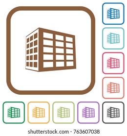 Office block simple icons in color rounded square frames on white background