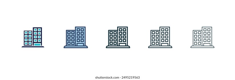 Conjunto de iconos de Vector de bloque de oficina estilo negro relleno y contorneado.