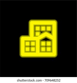 Office block yellow glowing neon ui ux icon. Glowing sign logo vector