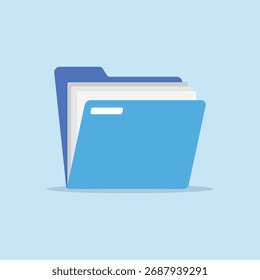 Office blue folder icon. File folder containing documents. Vector illustration.
