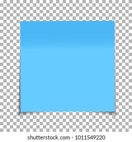 Office blue paper sticky note isolated on transparent background.  Template for your projects. Vector illustration