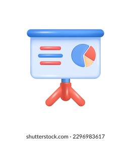 Office board for business presentation 3D illustration. Drawing of whiteboard with diagram, company budget analysis or report in 3D style on white background. Business, finances, marketing concept