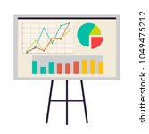 Office board with charts and diagrams vector illustration tripod isolated on white background. Drawn graphs, business infochart presentation billboard