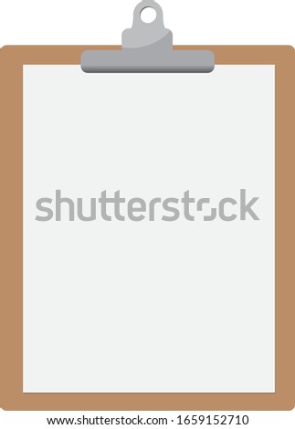 Office board with clip and cut sheet of paper