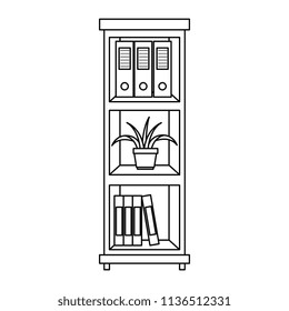 office boockcase wooden with books and plant