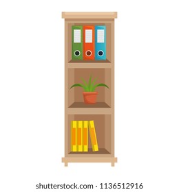 office boockcase wooden with books and plant