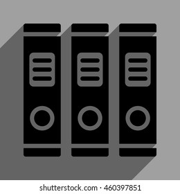 Office Books long shadow vector icon. Style is a flat office books black iconic symbol on a gray square background with longshadow.