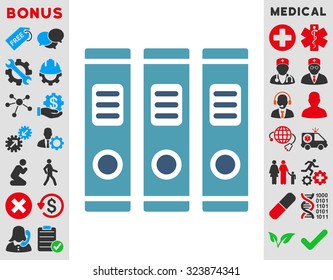 Office Books vector icon. Style is bicolor flat symbol, cyan and blue colors, rounded angles, white background.