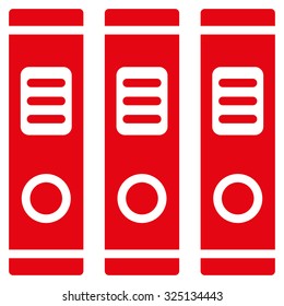 Office Books vector icon. Style is flat symbol, red color, rounded angles, white background.