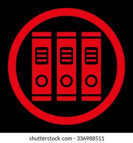 Office Books vector icon. Style is flat rounded symbol, red color, rounded angles, black background.