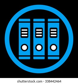 Office Books vector icon. Style is bicolor flat rounded symbol, blue and white colors, rounded angles, black background.