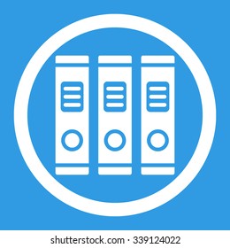 Office Books vector icon. Style is flat rounded symbol, white color, rounded angles, blue background.