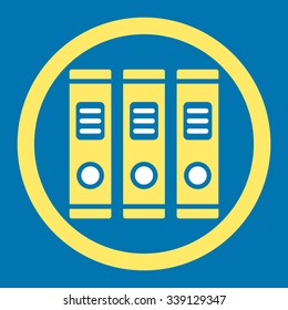 Office Books vector icon. Style is bicolor flat rounded symbol, yellow and white colors, rounded angles, blue background.
