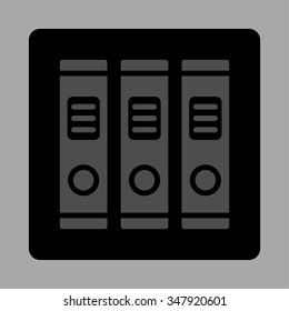 Office Books vector icon. Style is flat rounded square button, gray and black colors, silver background.