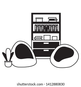 office bookshelf bean chairs furniture vector illustration