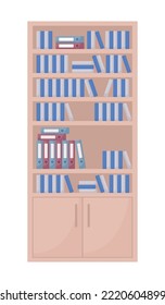Office bookshelf semi flat color vector object. Folders and books. Editable element. Full sized item on white. Paper documents simple cartoon style illustration for web graphic design and animation