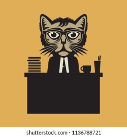 Office Boss Cat sign or symbol, vector illustration