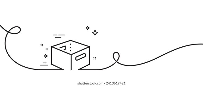 Office box line icon. Continuous one line with curl. Delivery parcel sign. Cargo package symbol. Office box single outline ribbon. Loop curve pattern. Vector