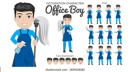 Office Boy Character Set with Variety of Pose and Face Expression