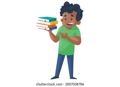 El chico de la oficina está sosteniendo libros. Ilustración gráfica vectorial. Individualmente sobre un fondo blanco.