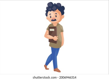 Office boy is holding a file in hand.  Vector graphic illustration. Individually on a white background.