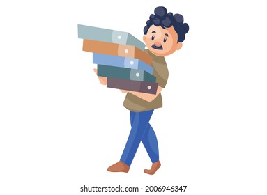 Office boy is holding files in his hands. Vector graphic illustration. Individually on a white background.