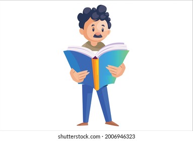 Office boy is reading a book. Vector graphic illustration. Individually on a white background.