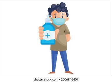 Office Boy Wearing Mask Holding Sanitizer Stock Vector (Royalty Free ...