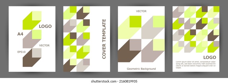 Office brand book cover page mokup collection A4 design. Swiss style vintage voucher template collection Eps10. Mosaic geometric elements pattern vertical cover design